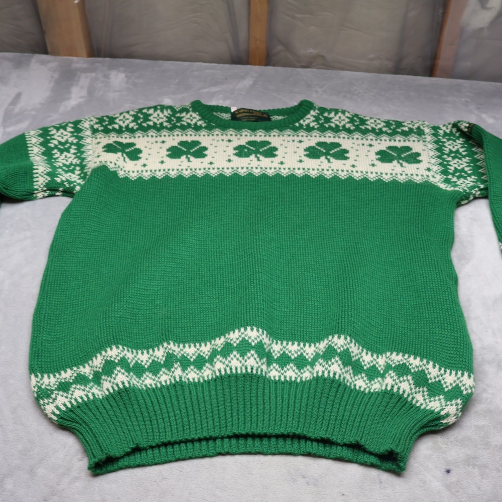Blarney Castle Designs Sweater Mens XL Green‎ Knit Shamrock Traditional Cozy